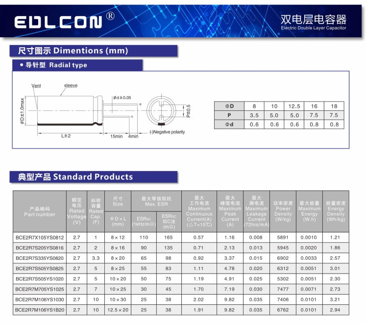 EDLCON超级电容规格书